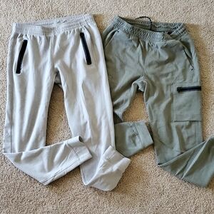 Gray and Green Jogger Pants with Zipper Pockets